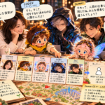 SOPHIE、Codex、Dots、TINK、SUMMYがそれぞれの得意な役割を示すカードを囲み、最終的に人間が未来を選ぶことを話し合う